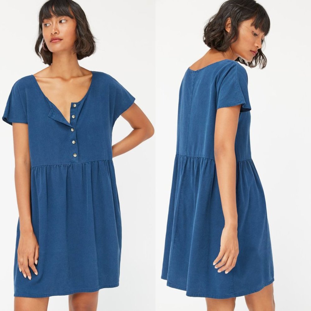 LACAUSA blue raw silk Buena Mini babydoll dress